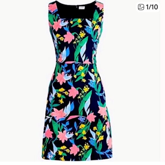 J. Crew Dresses & Skirts - J. Crew SZ 10 Floral Basket Weave Square Neck Dress Career Dressy or Casual